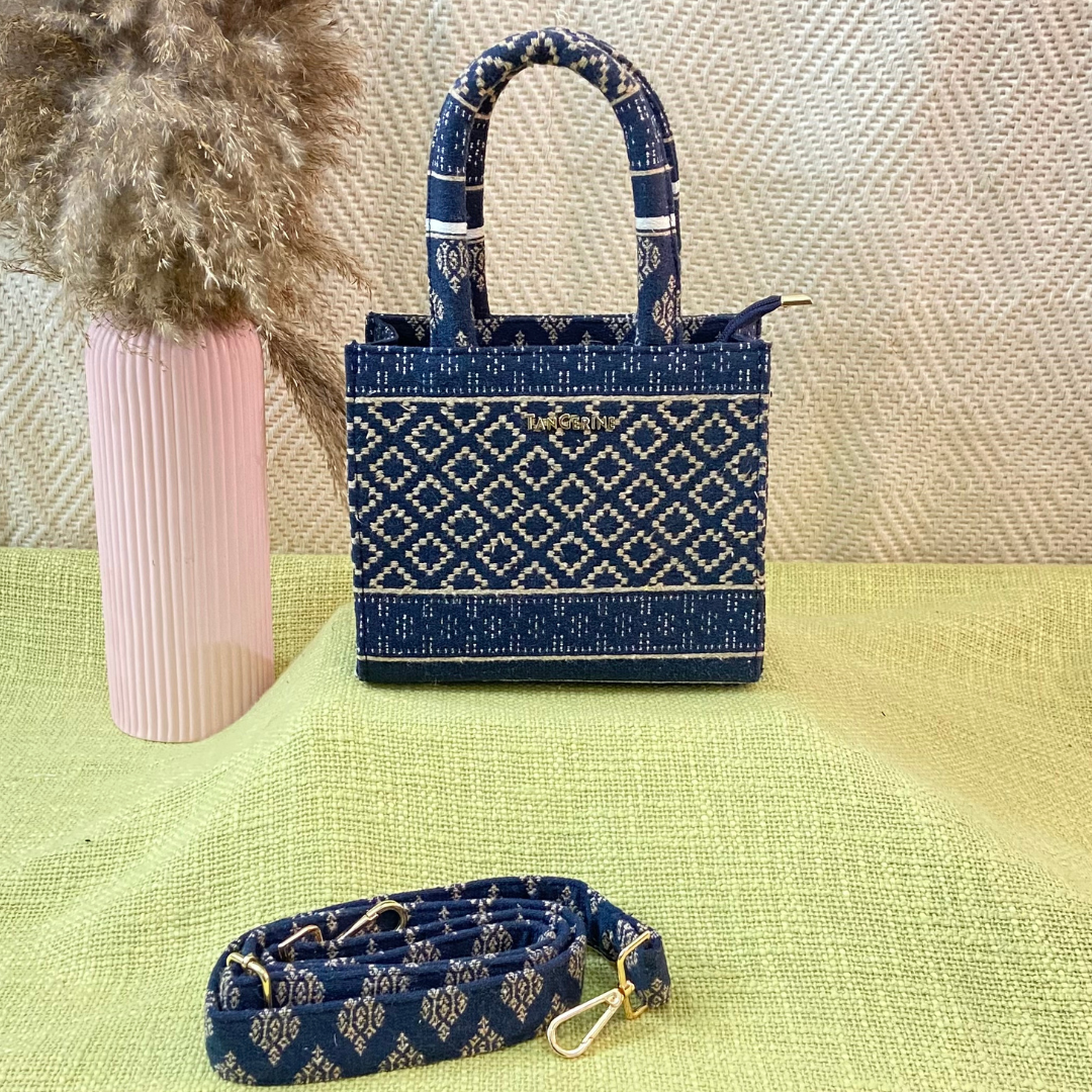 Emmy Dark Blue with White Diamond Mini Bag