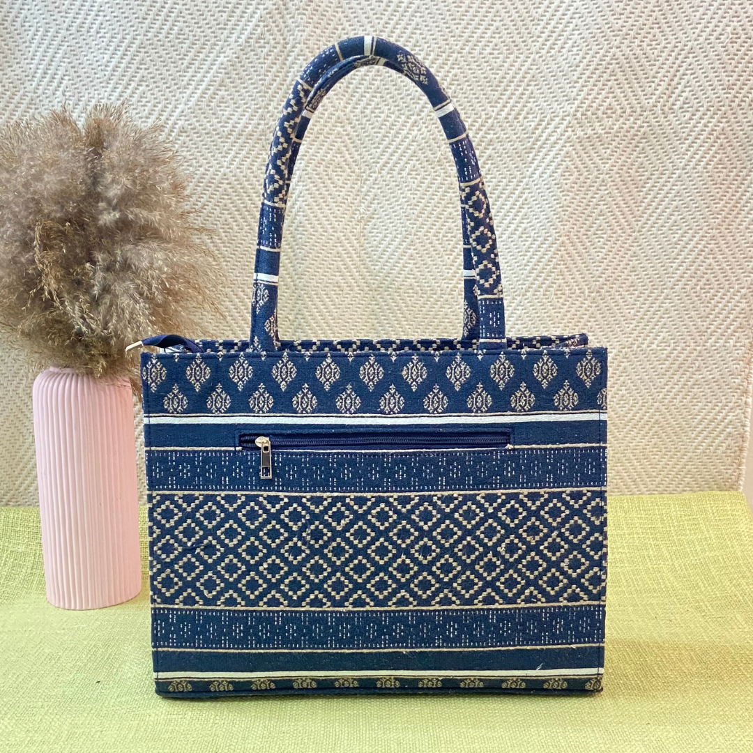 Emmy Dark Blue with White Diamond XL Tote Bag