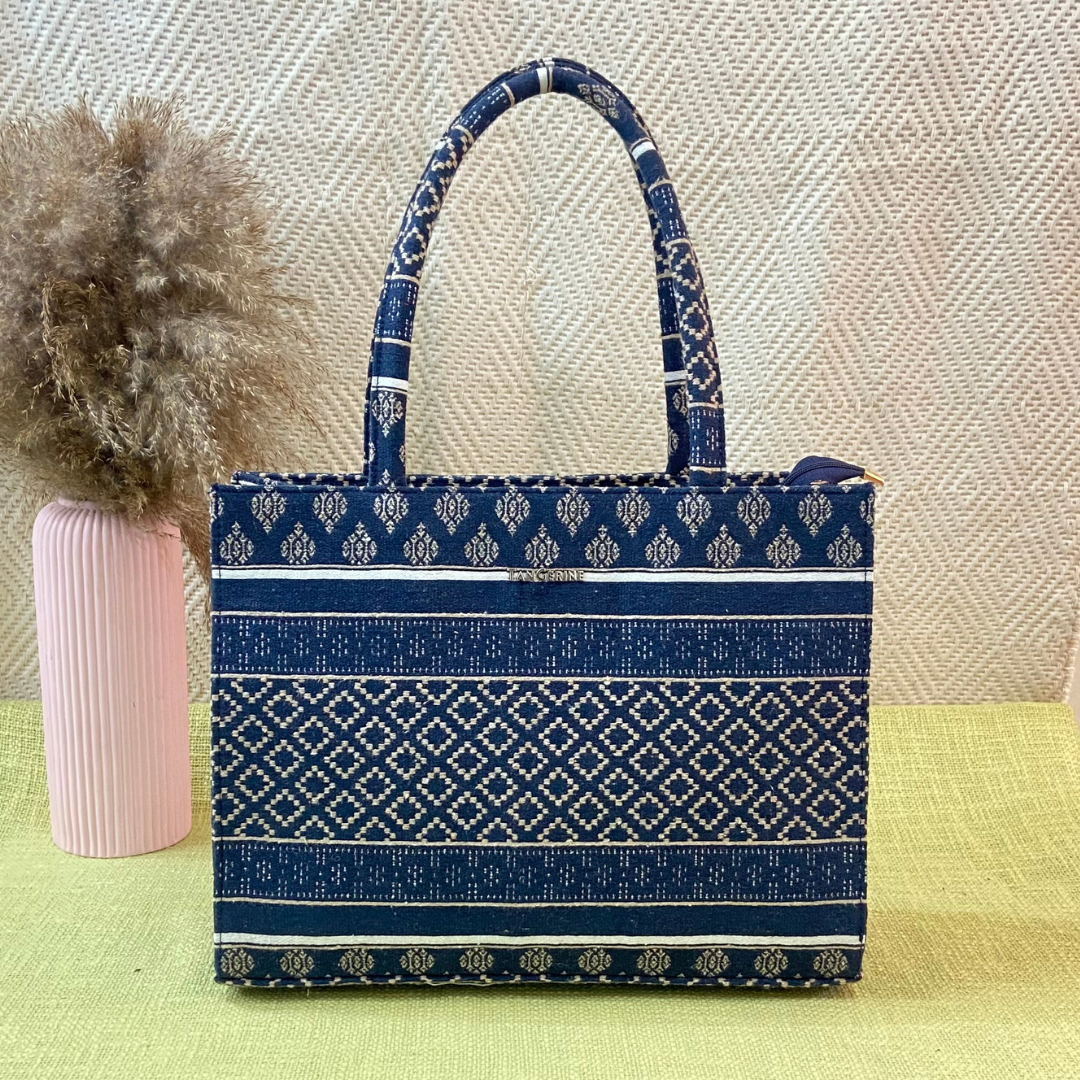 Emmy Dark Blue with White Diamond XL Tote Bag