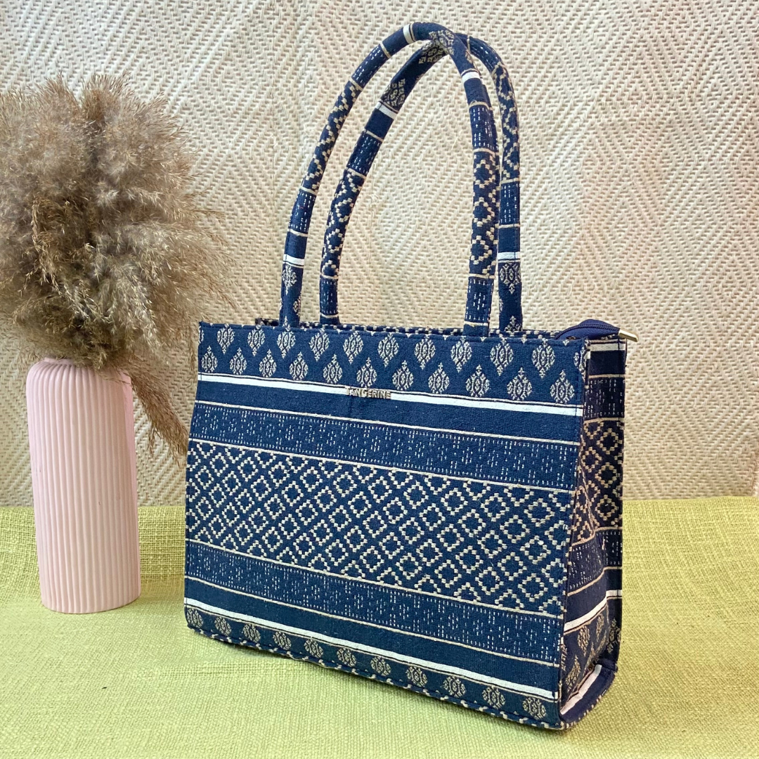 Emmy Dark Blue with White Diamond XL Tote Bag