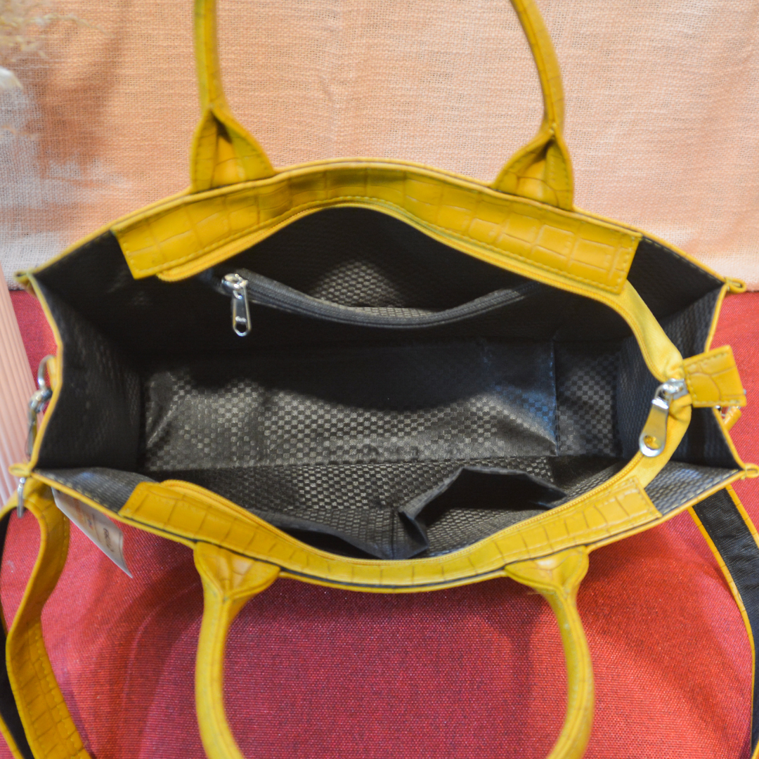 Emmy Mustard Yellow Croc Medium Size Tote Bag.