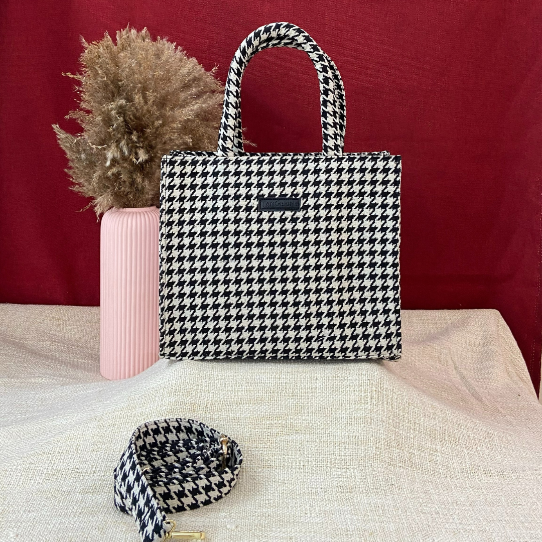 Emmy Vintage Small Print Black & White Medium Size Bag. (New Style)