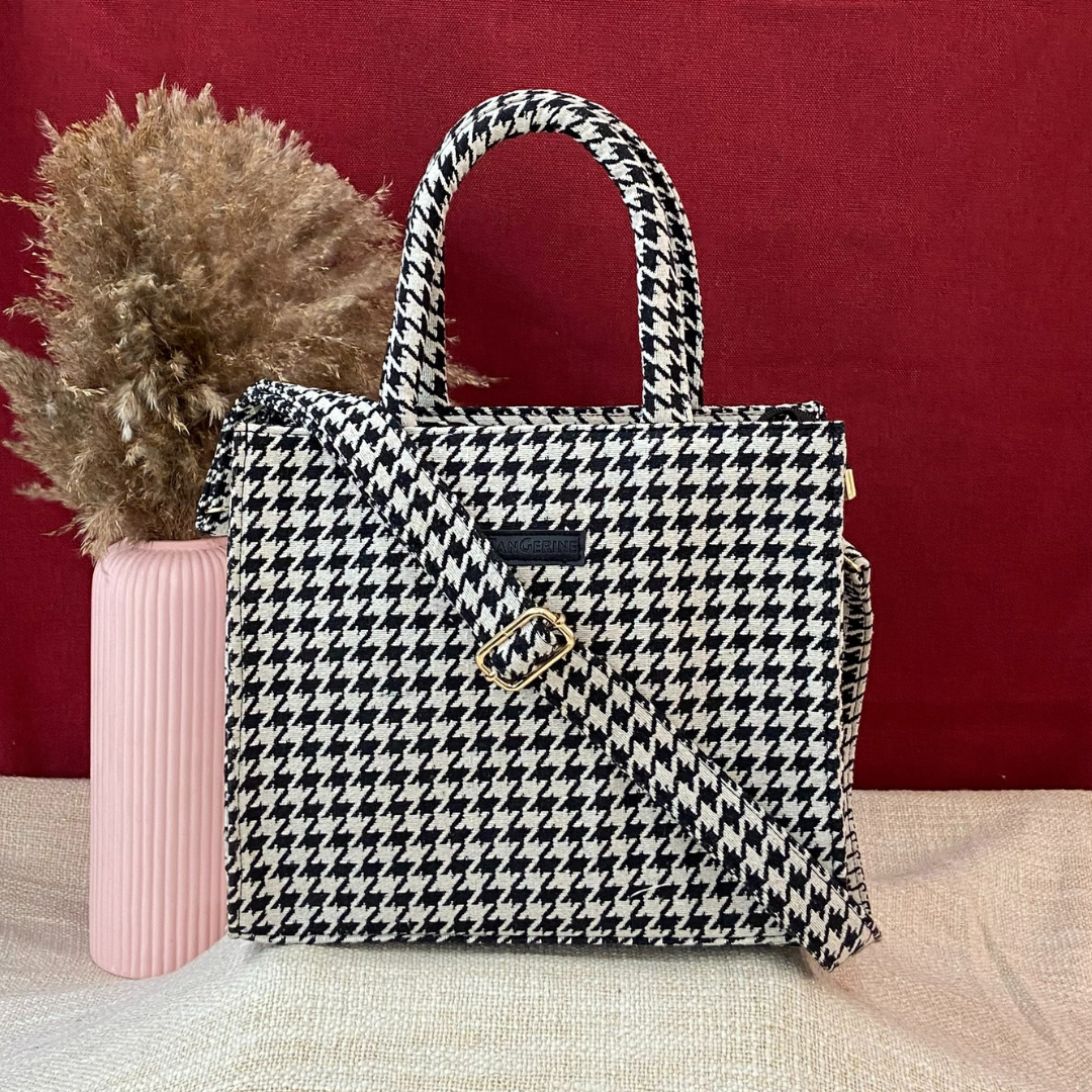 Emmy Vintage Small Print Black & White Medium Size Bag. (New Style)