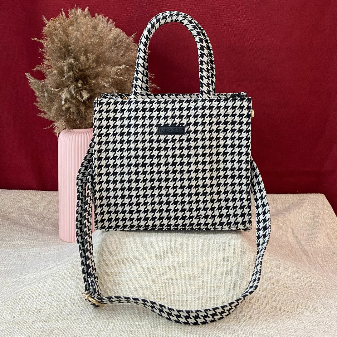 Emmy Vintage Small Print Black & White Medium Size Bag. (New Style)