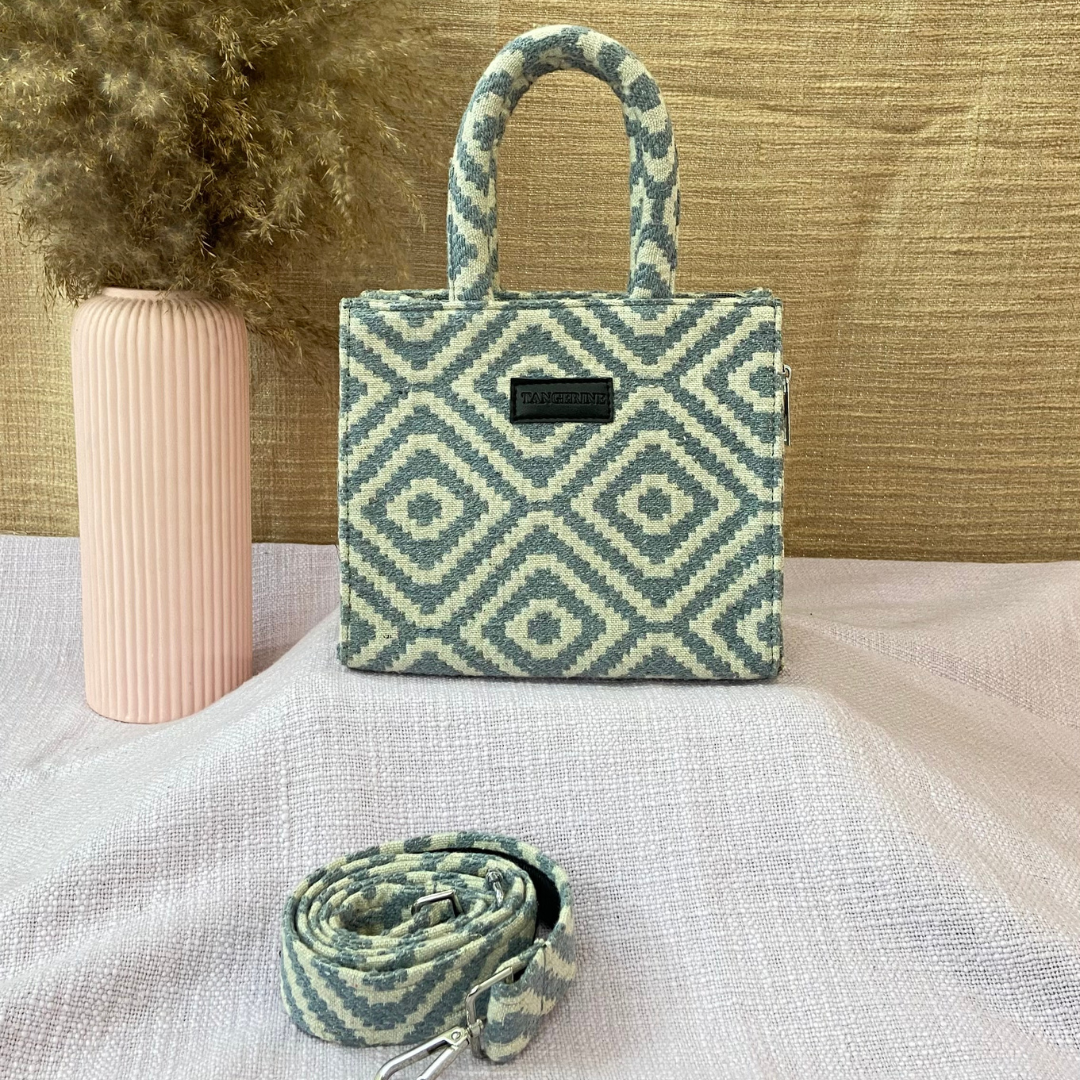 Emmy White & Blue Diamond Design Mini Bag. (New Style)