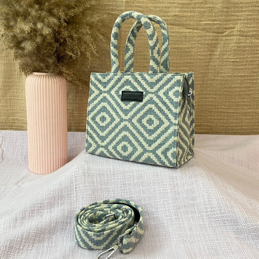 Emmy White & Blue Diamond Design Mini Bag. (New Style)