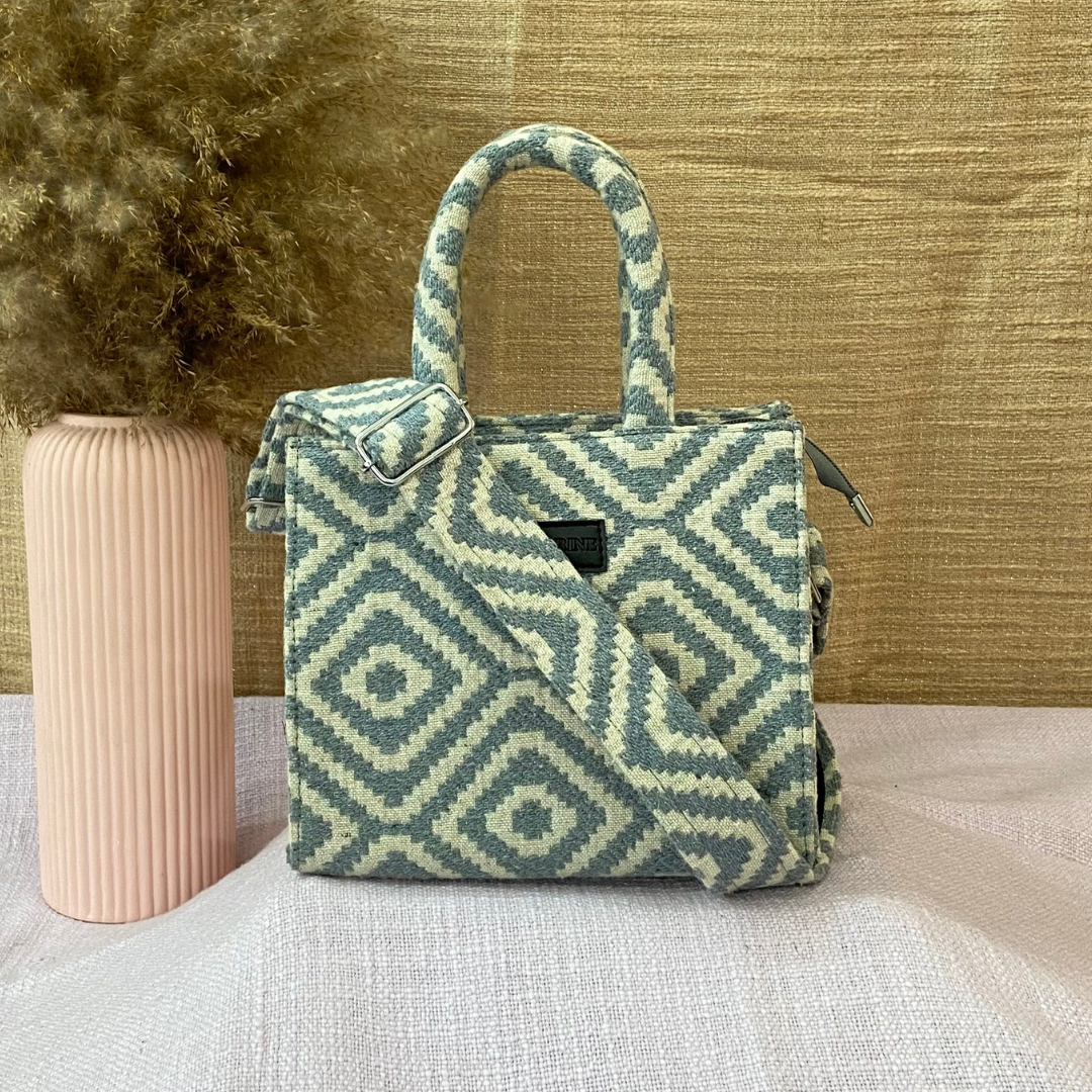 Emmy White & Blue Diamond Design Mini Bag. (New Style)