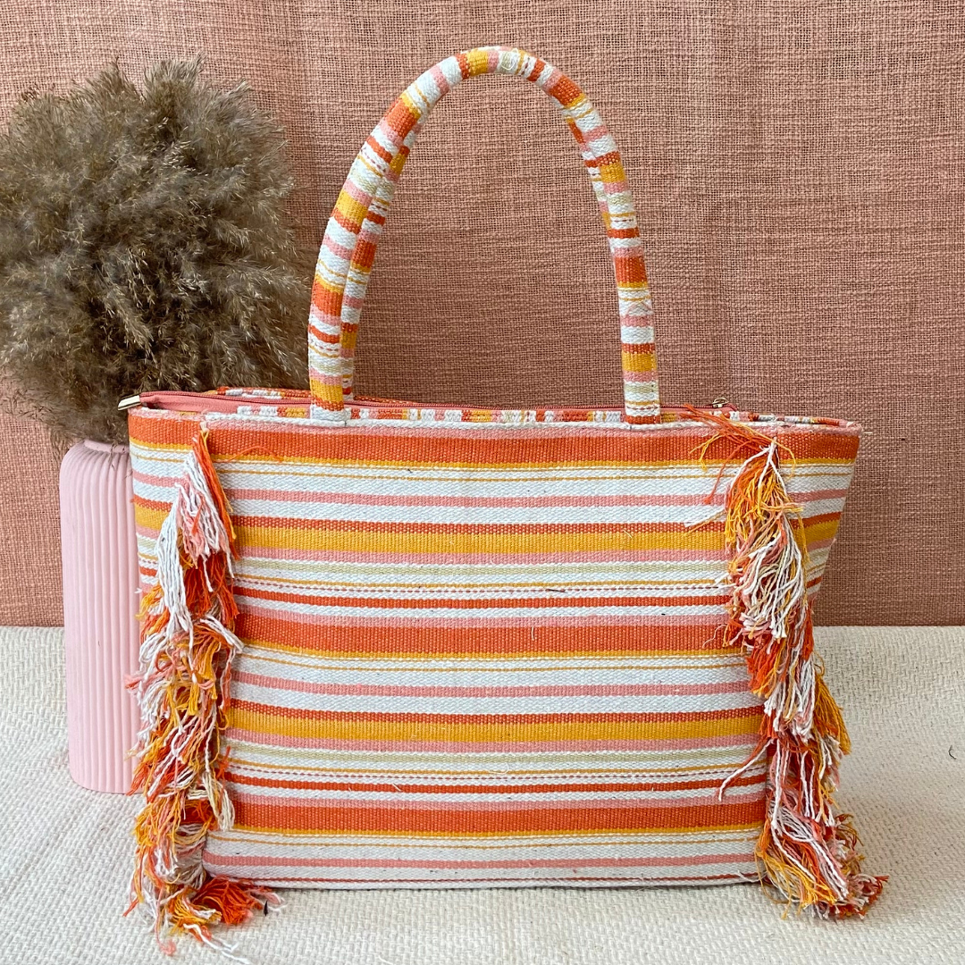 Emmy Orange Multi-color Sheds Fringe Style XL Tote Bag