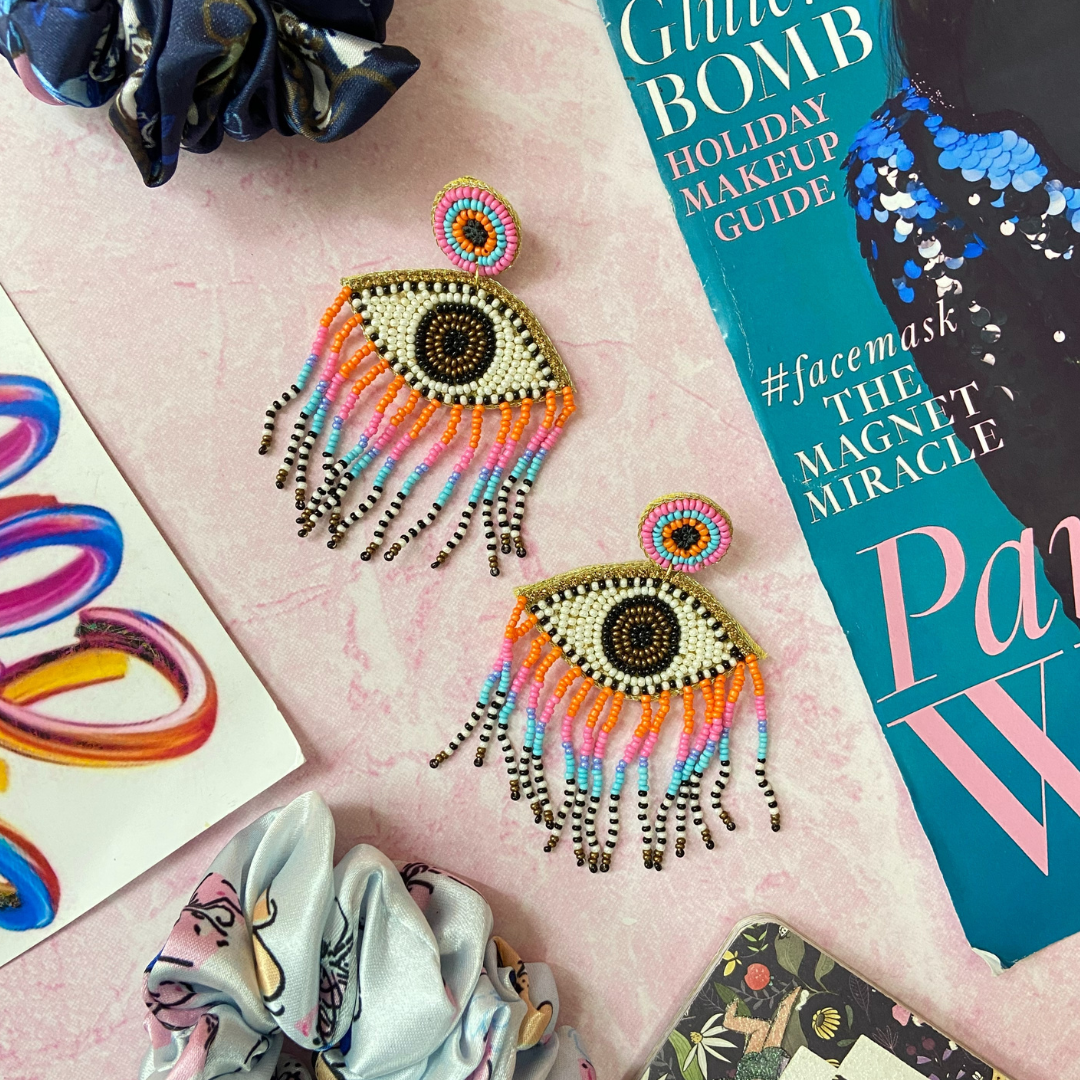 Evil Eye Black Tassel Earrings