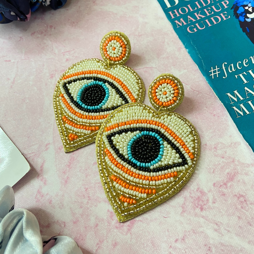 Evil Eye Heart Shape Orange Earrings