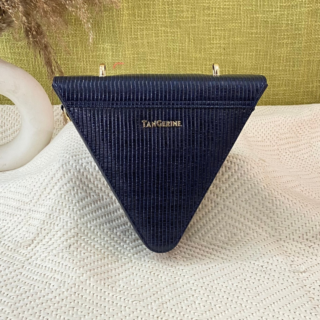 Glossy Navy Blue Triangular Bag