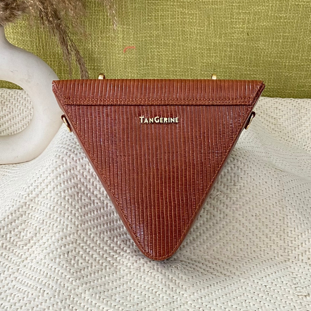 Glossy Tan Triangular Bag