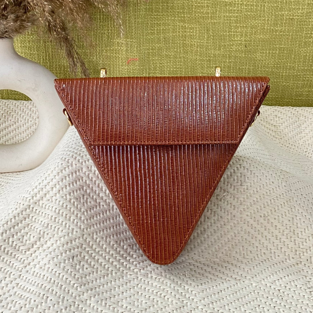 Glossy Tan Triangular Bag