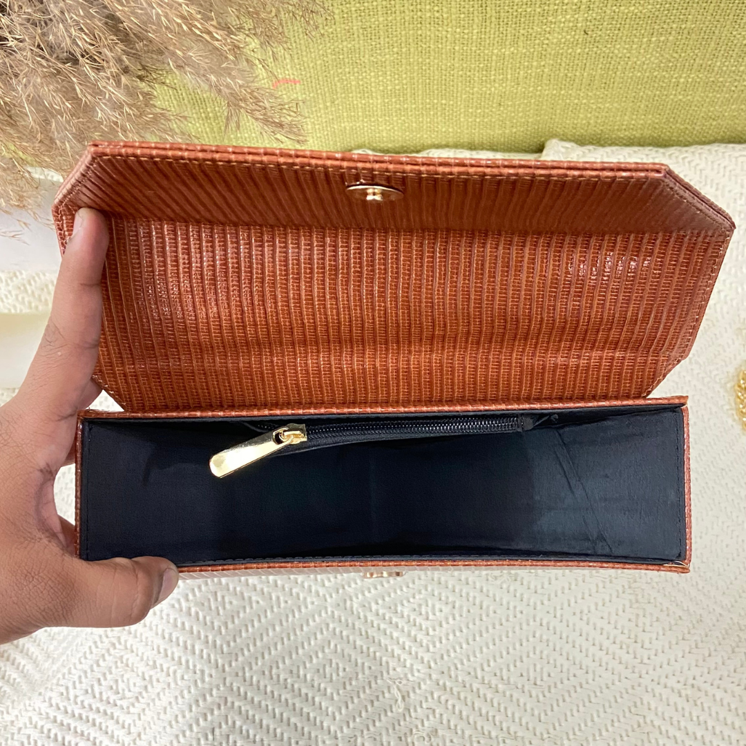 Glossy Tan Triangular Bag