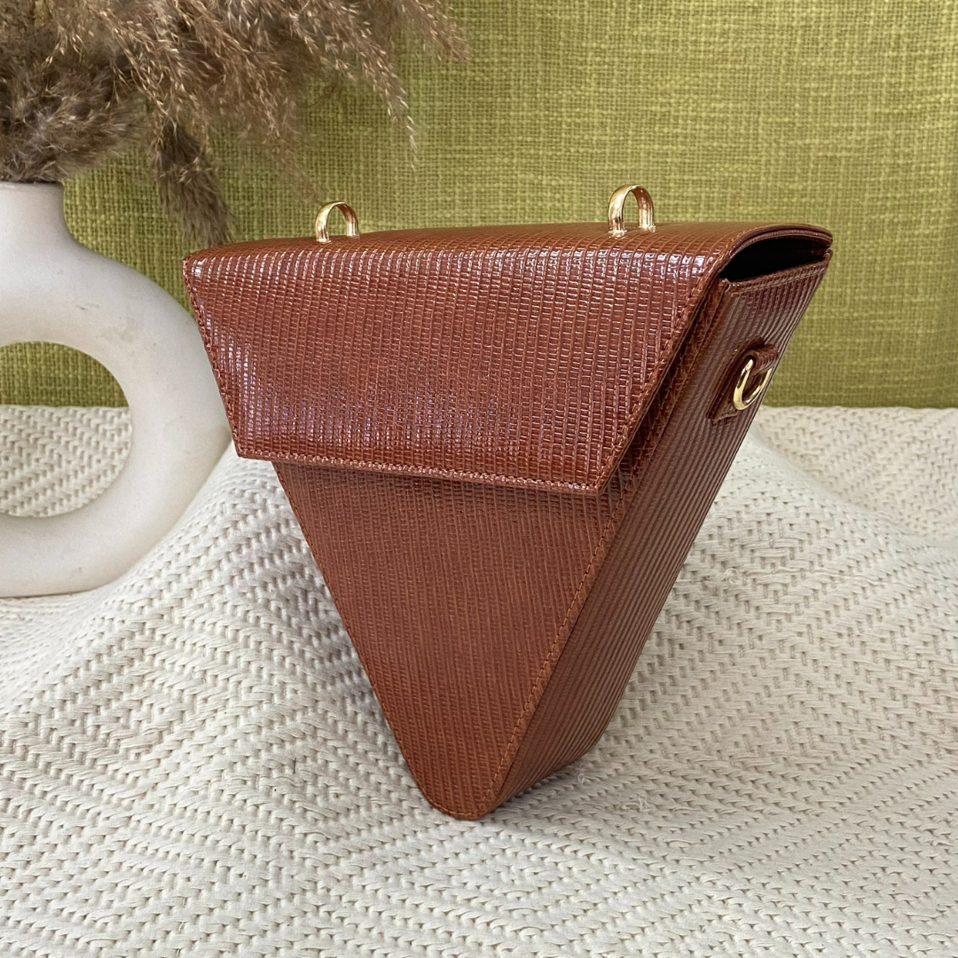 Glossy Tan Triangular Bag