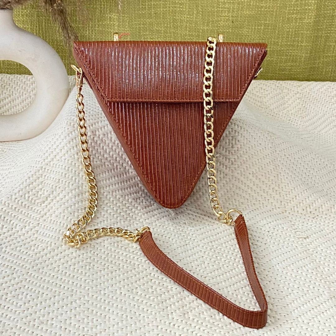 Glossy Tan Triangular Bag