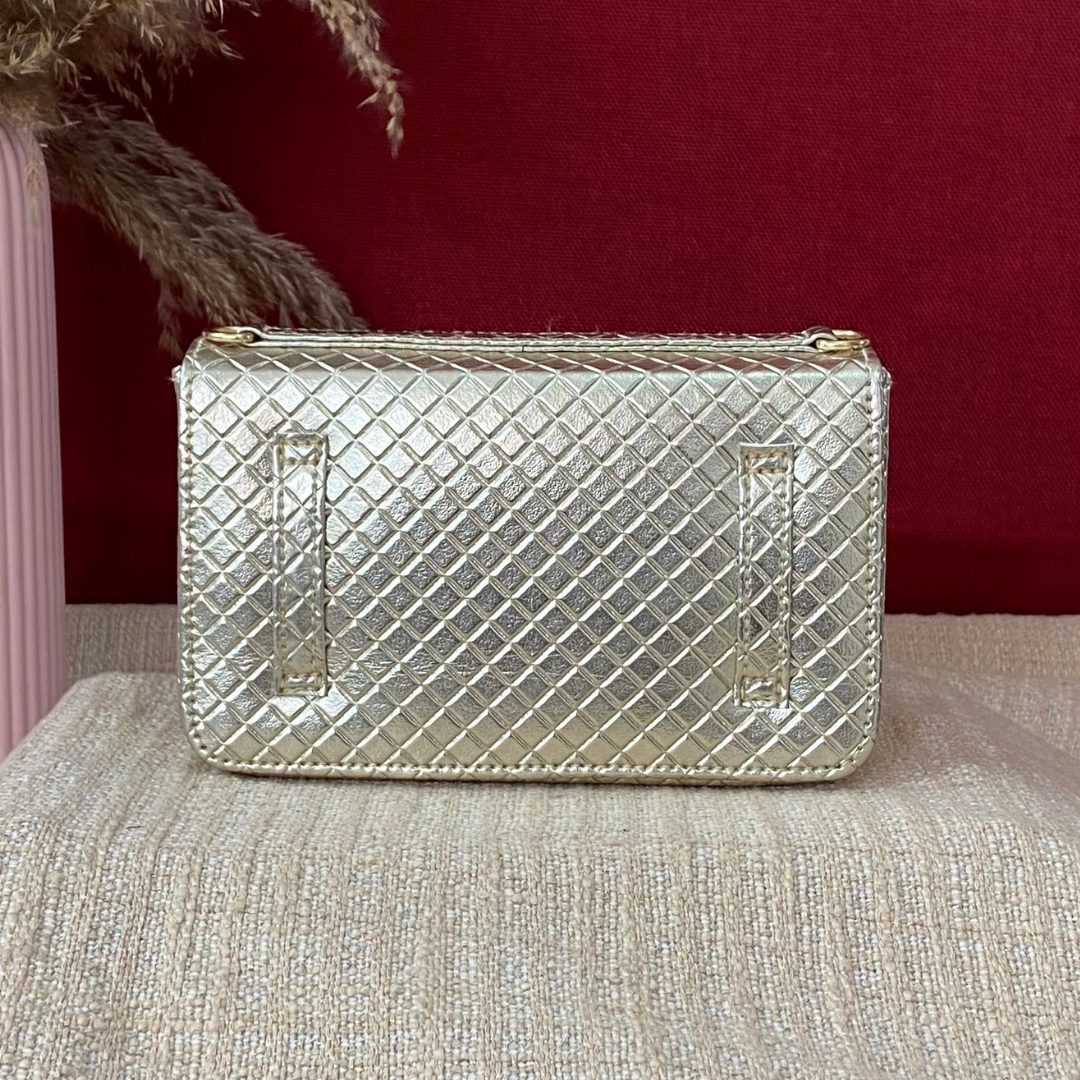 Gold Bottega Box Style Waist Bag Phone Size