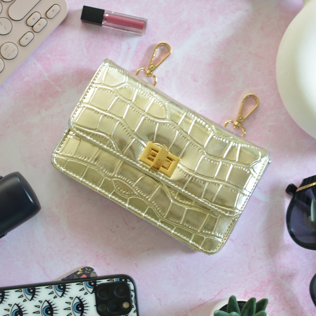 Gold Clip On Phone Size Waist Cum Sling Bag