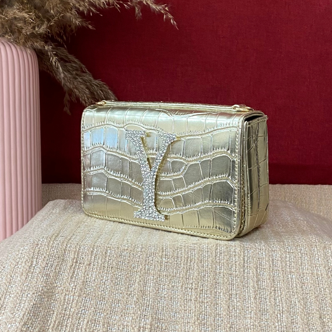 Gold Croc Embossed Box Style Waist Bag Phone Size