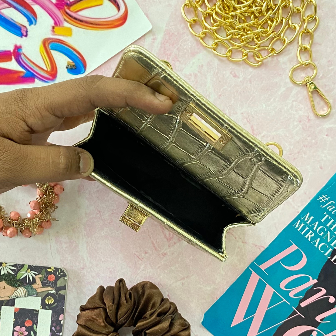 Gold Micro Clip-on Waist Cum Sling Bag