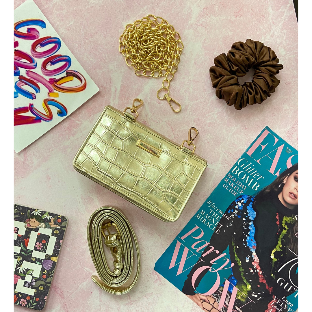 Gold Clip On Phone Size Waist Cum Sling Bag