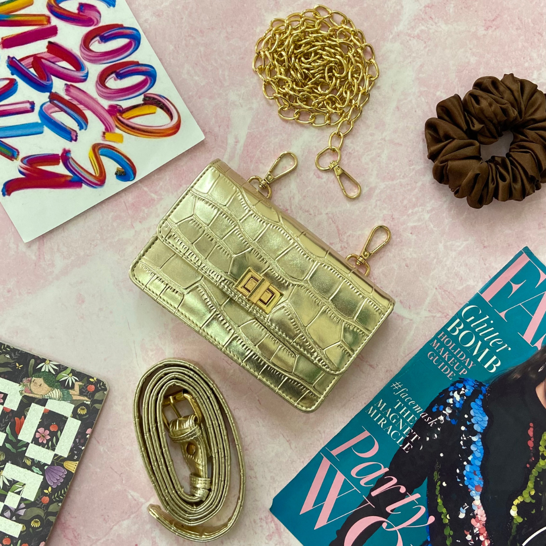 Gold Clip On Phone Size Waist Cum Sling Bag