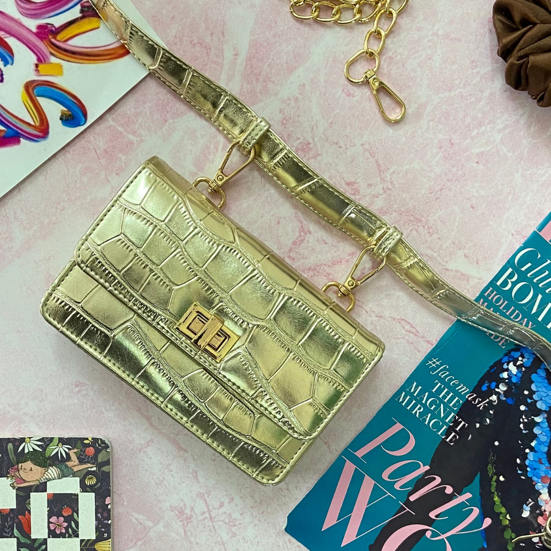 Gold Clip On Phone Size Waist Cum Sling Bag