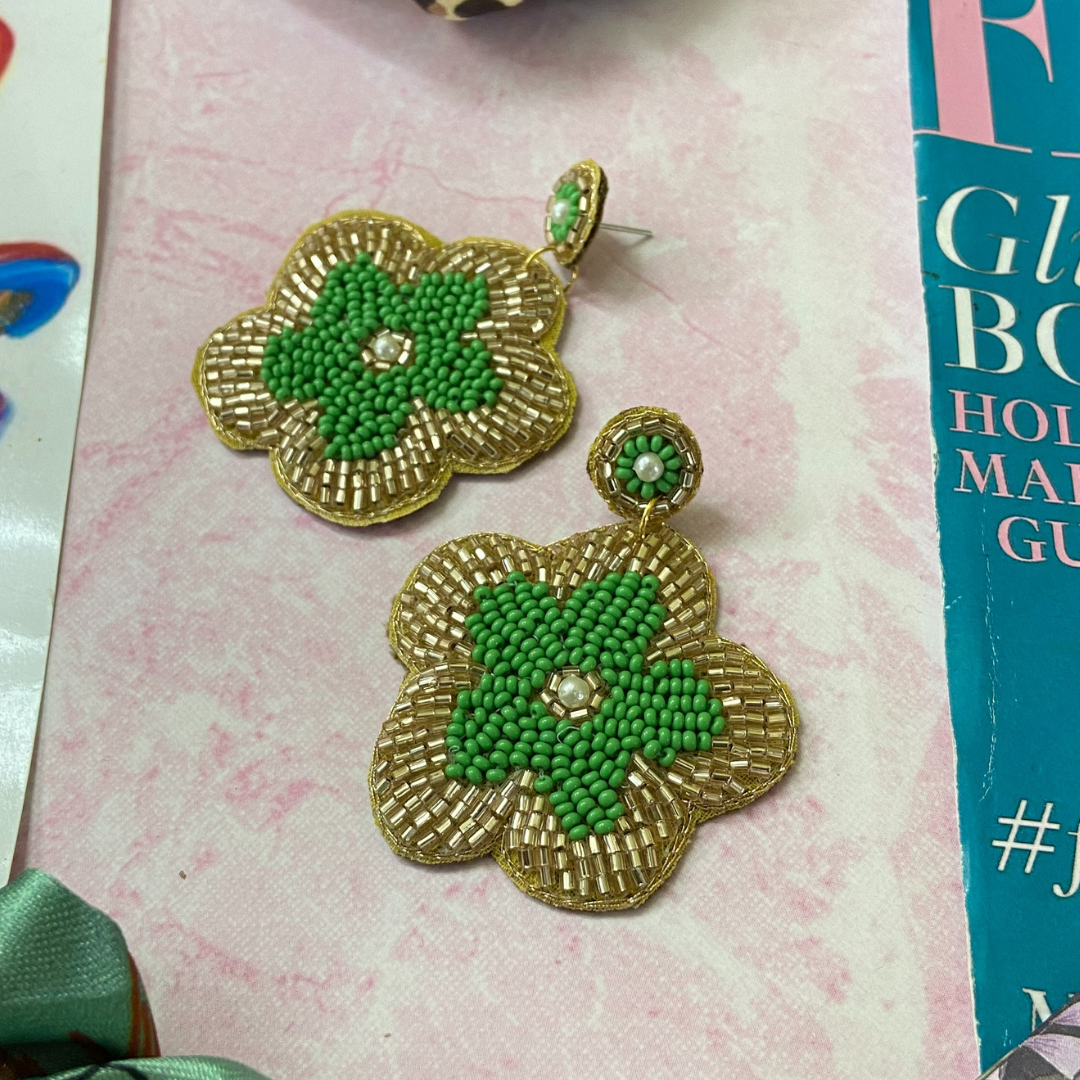 Gold & Green Floral Earring