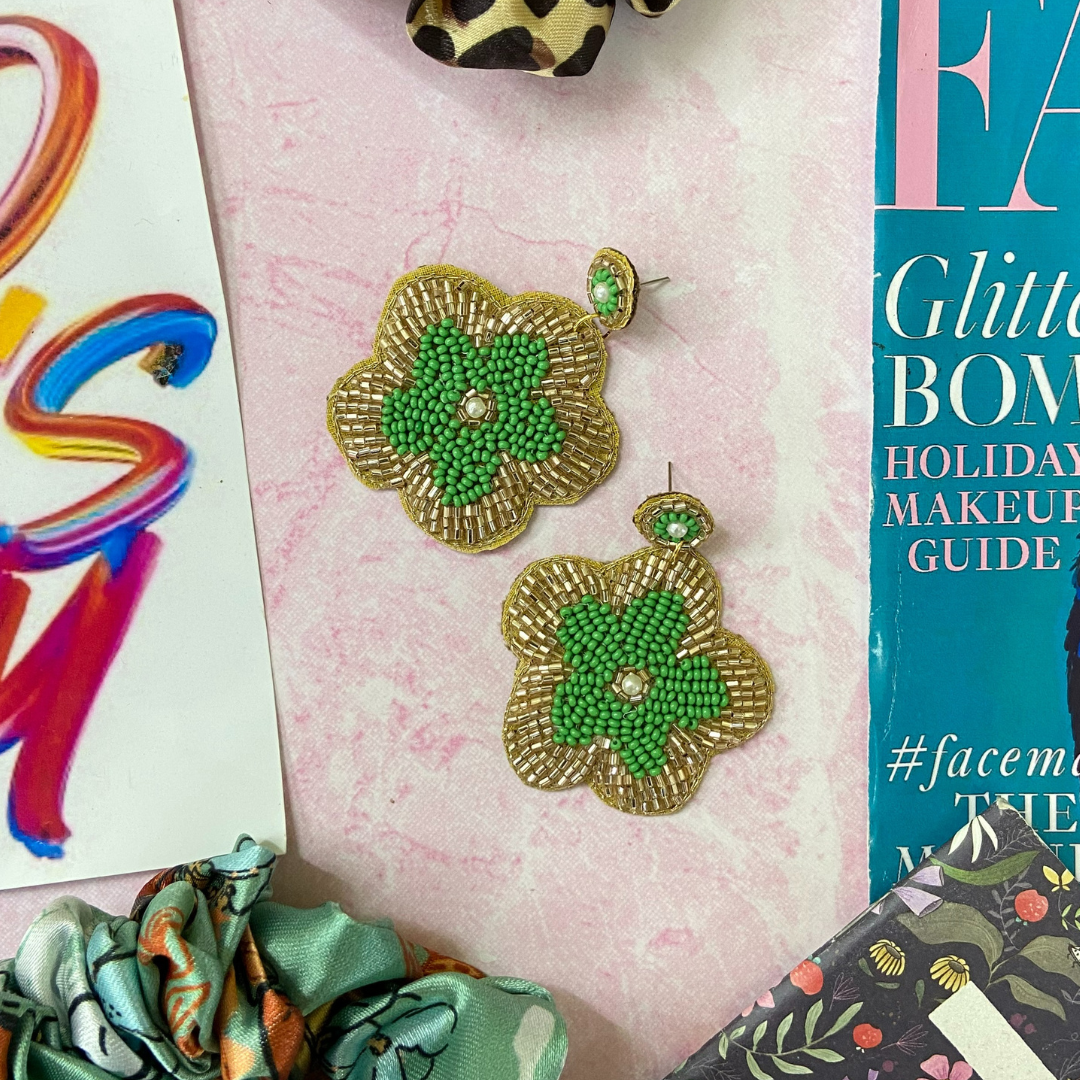 Gold & Green Floral Earring