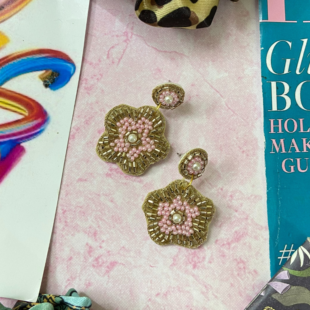 Gold & Pink Tiny Floral Earring