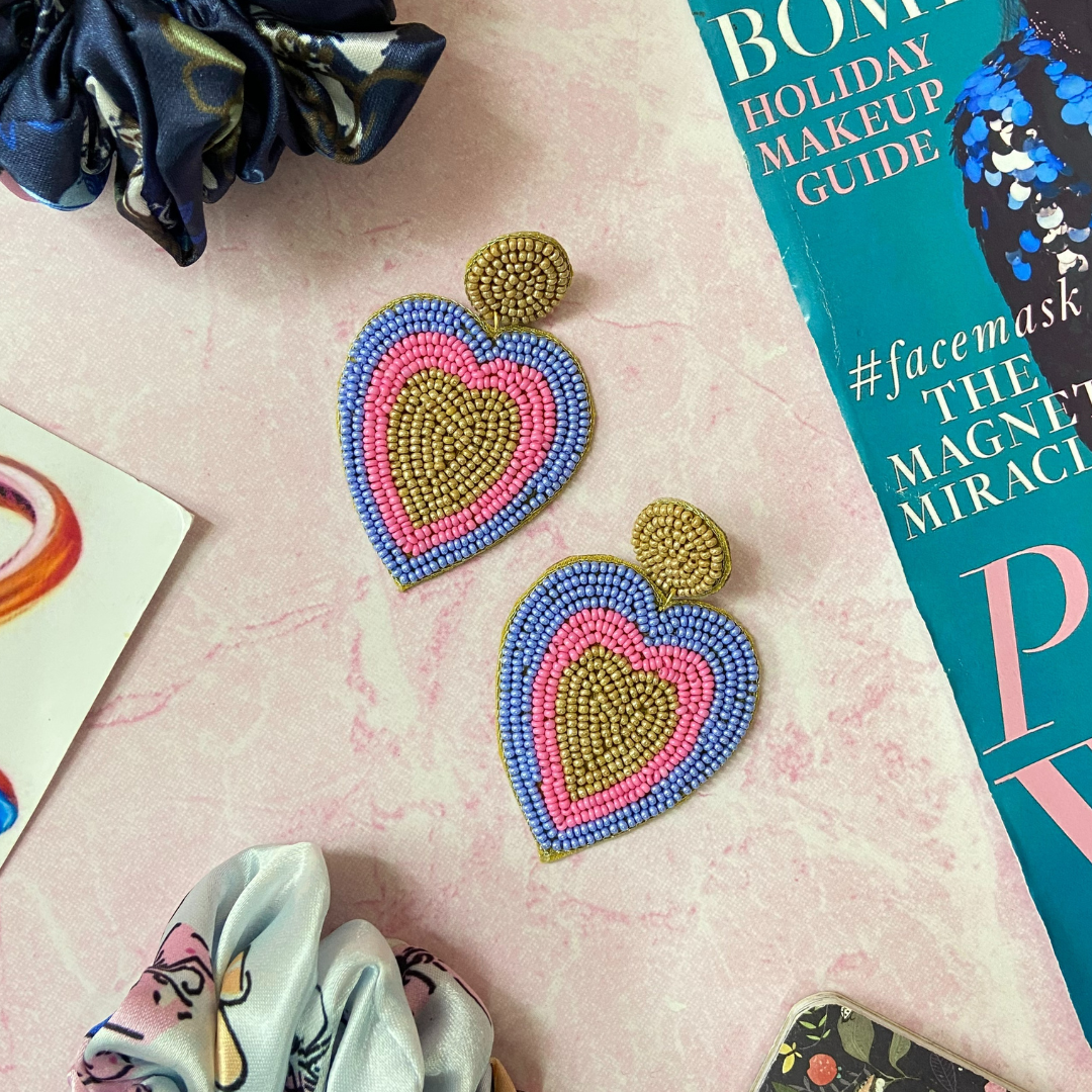 Gold & Purple Heart Earrings