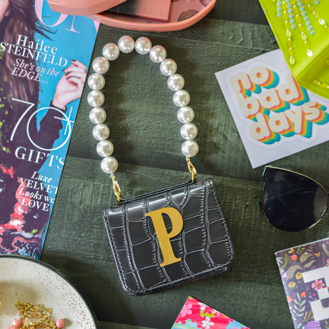 Black Croc Embossed Monogram Bag