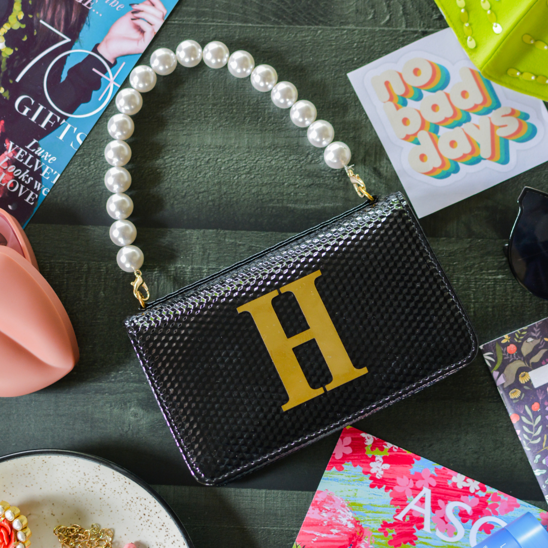 Black Textured Monogram Bag