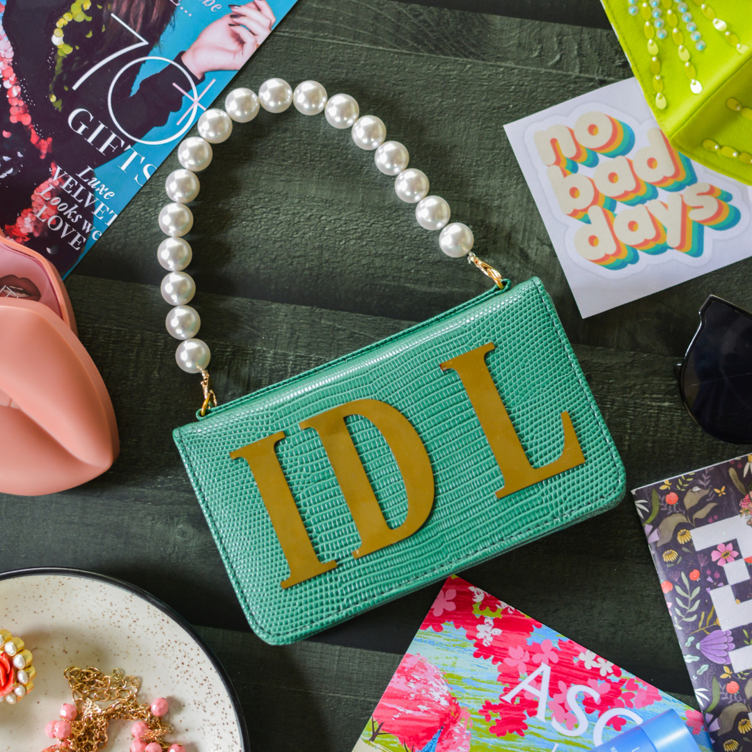 Green Croc Embossed Monogram Bag