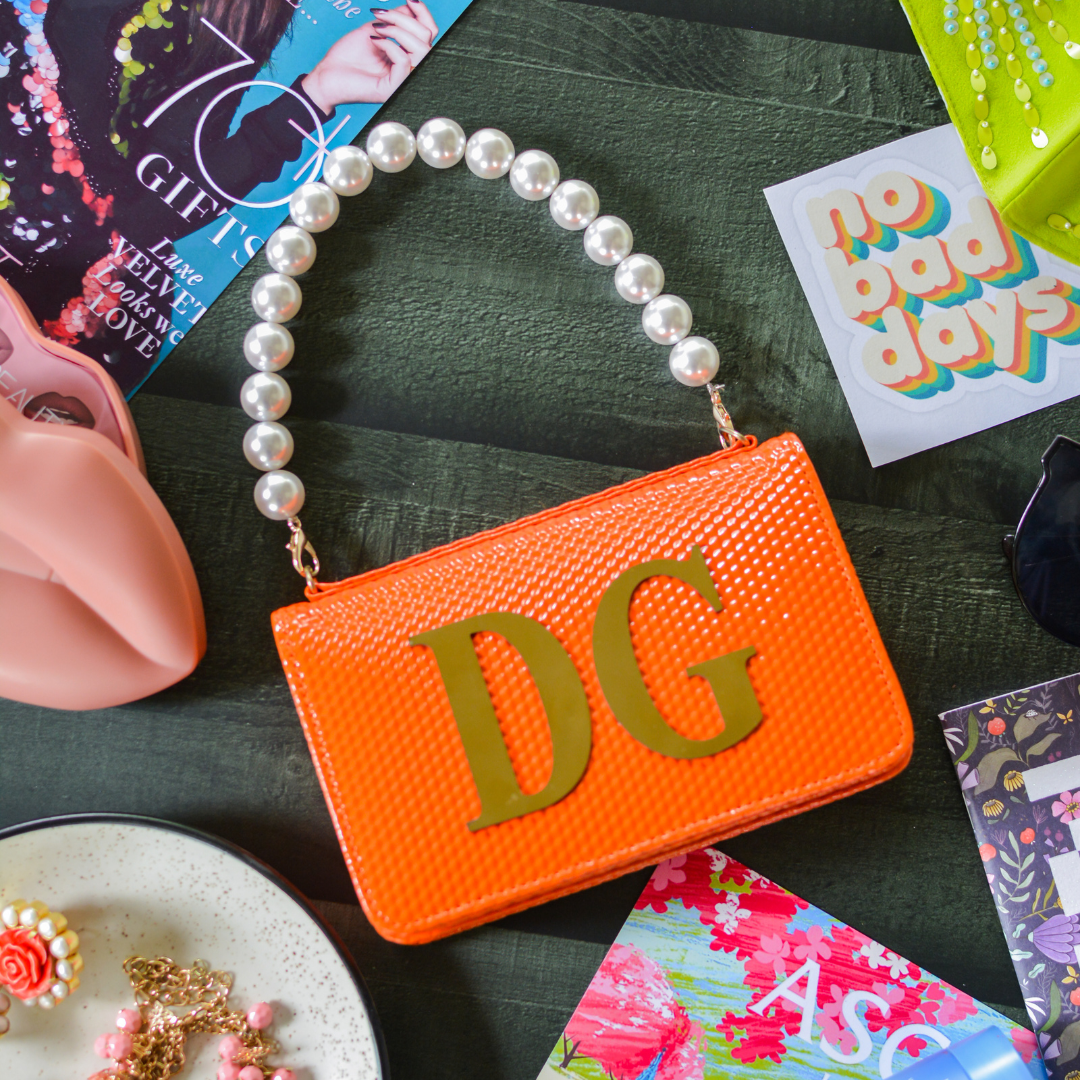 Orange Textured Monogram Bag