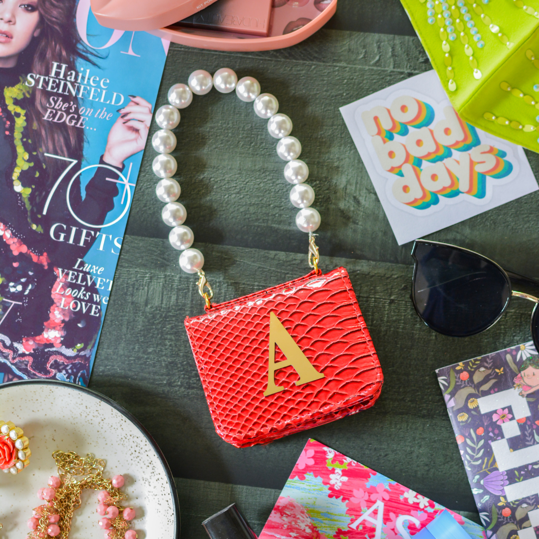 Wine Red Croc Embossed Monogram Bag