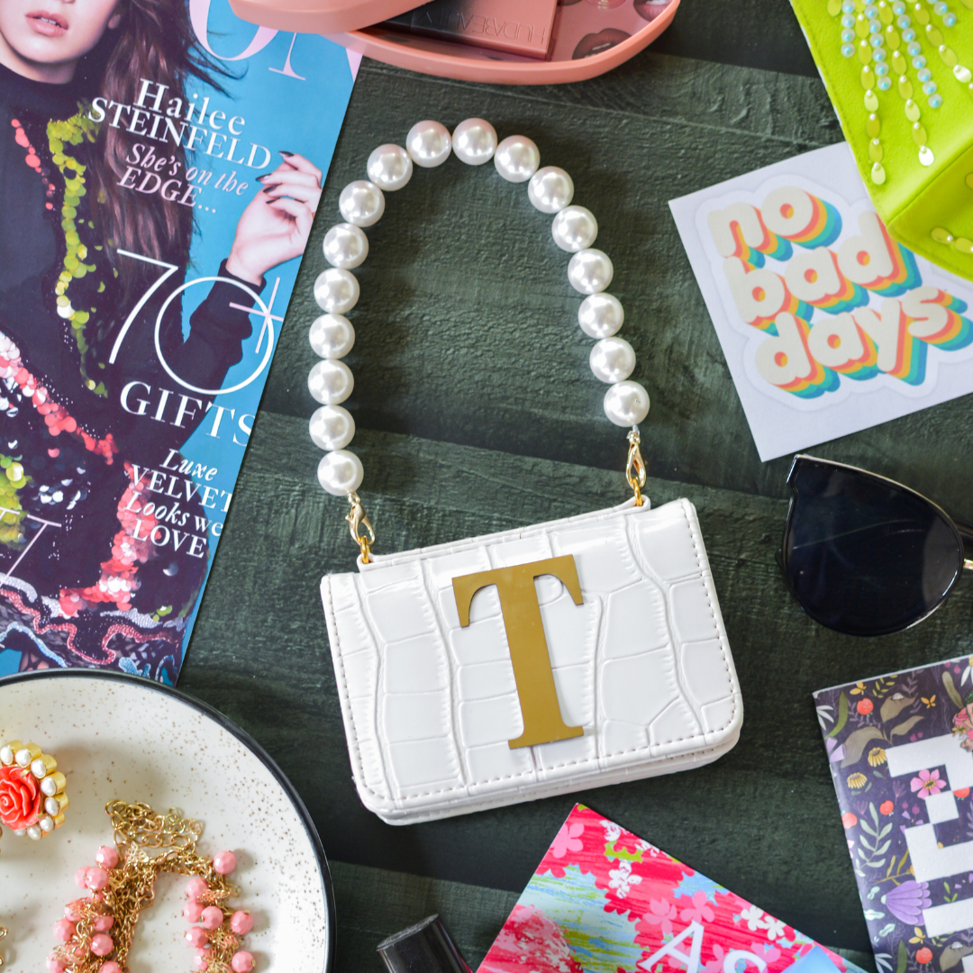 White Croc Embossed Monogram Bag