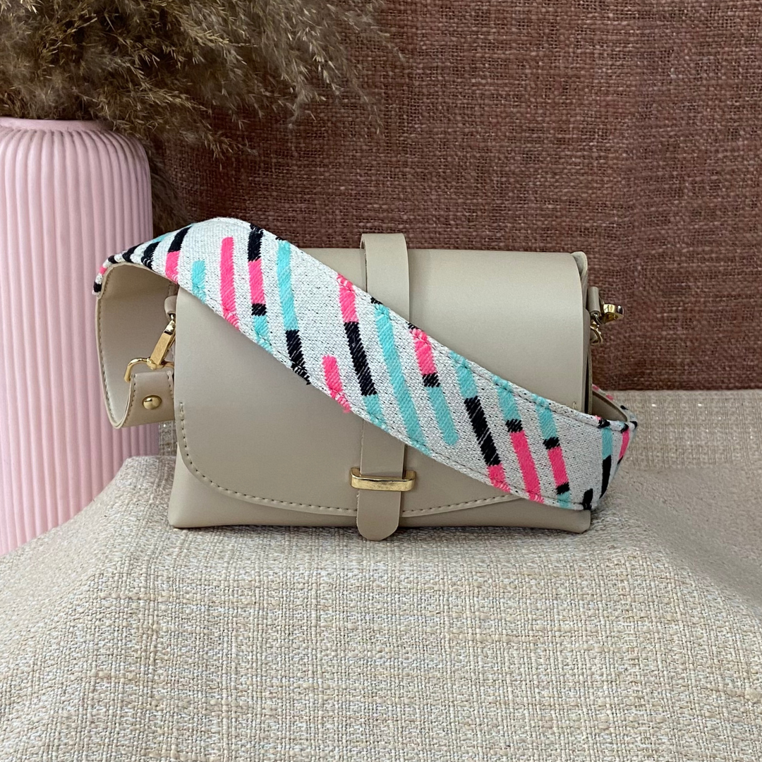 Light Beige Eva Bag with Multi-color Belt + Mini Wallet