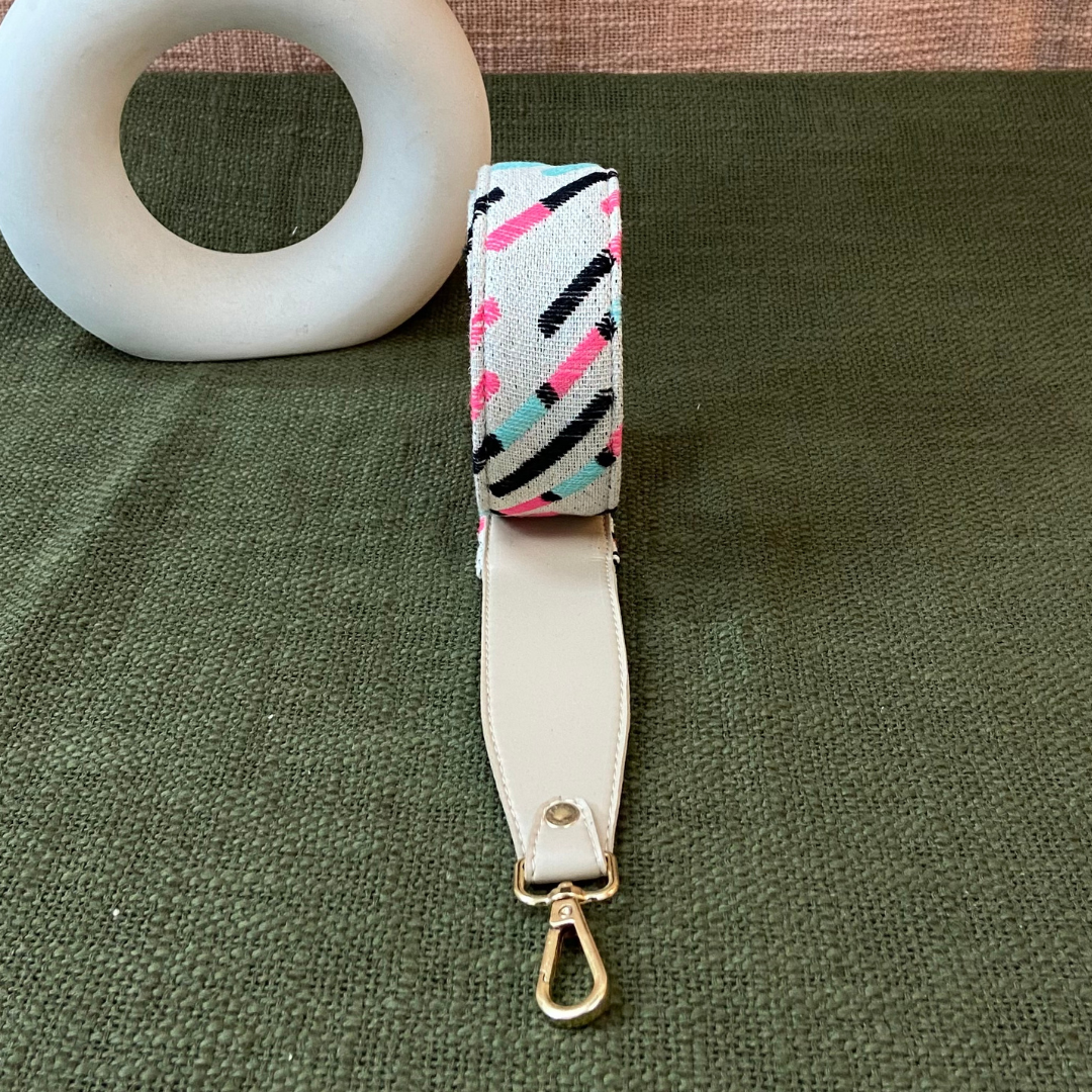 Light Beige Multi-color Lines Shoulder Strap
