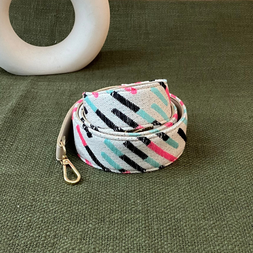 Light Beige Multi-color Lines Shoulder Strap