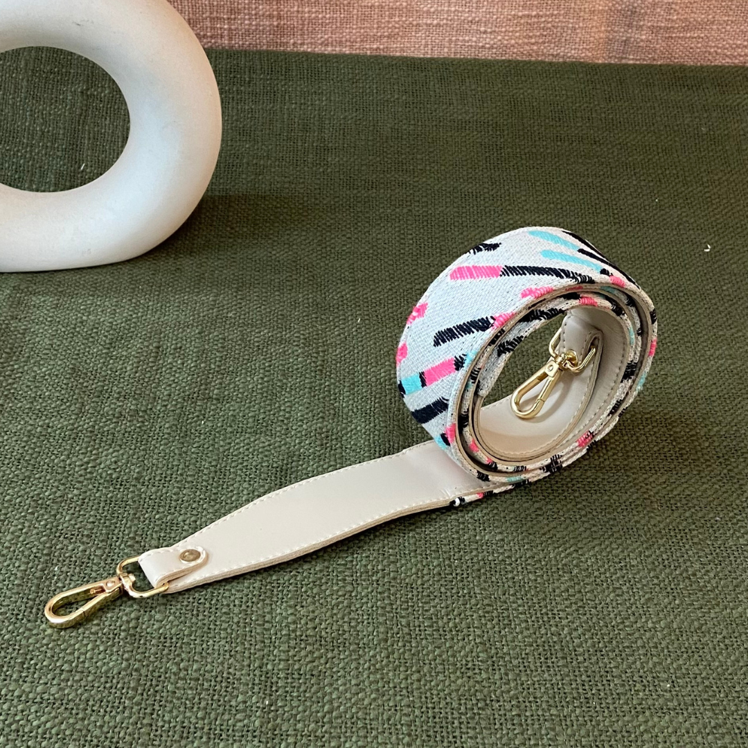 Light Beige Multi-color Lines Shoulder Strap