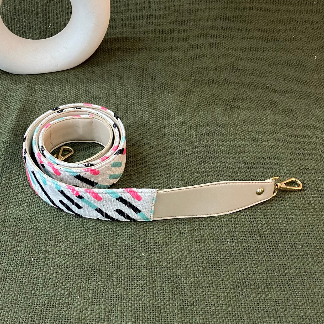 Light Beige Multi-color Lines Shoulder Strap