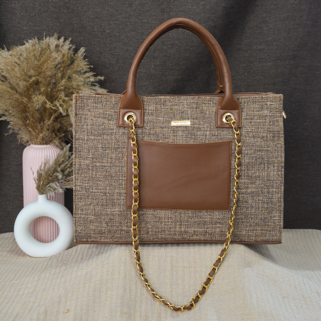 Light Brown Chain Tote Metal (2 Initials)