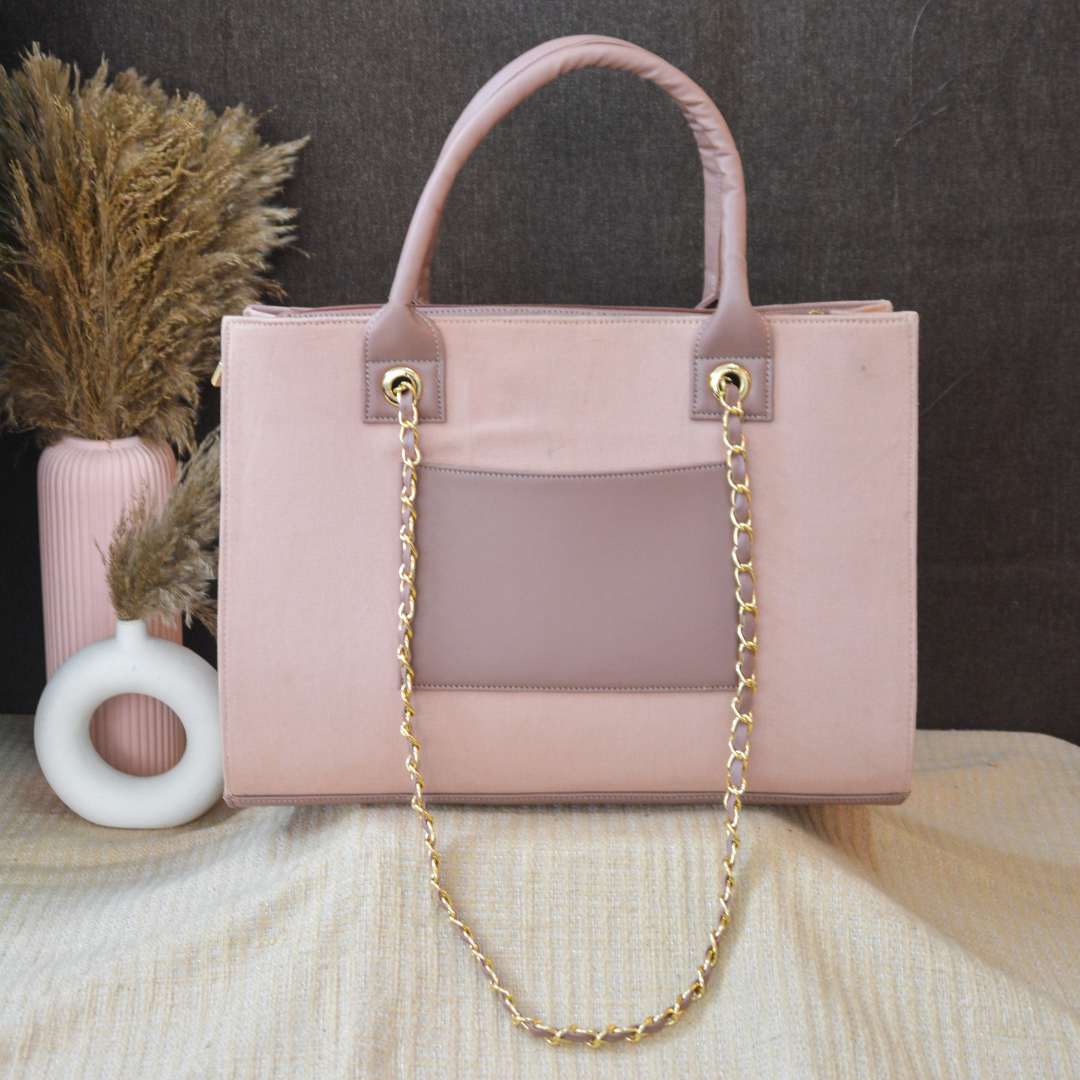 Light Pink Chain Tote Handwork (2 Initials)