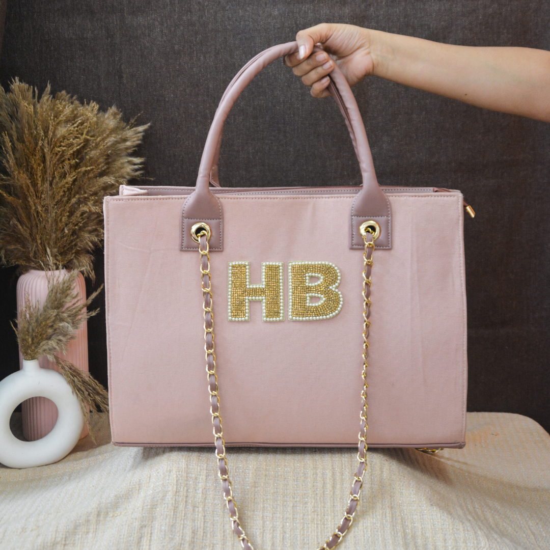 Light Pink Chain Tote Handwork (2 Initials)