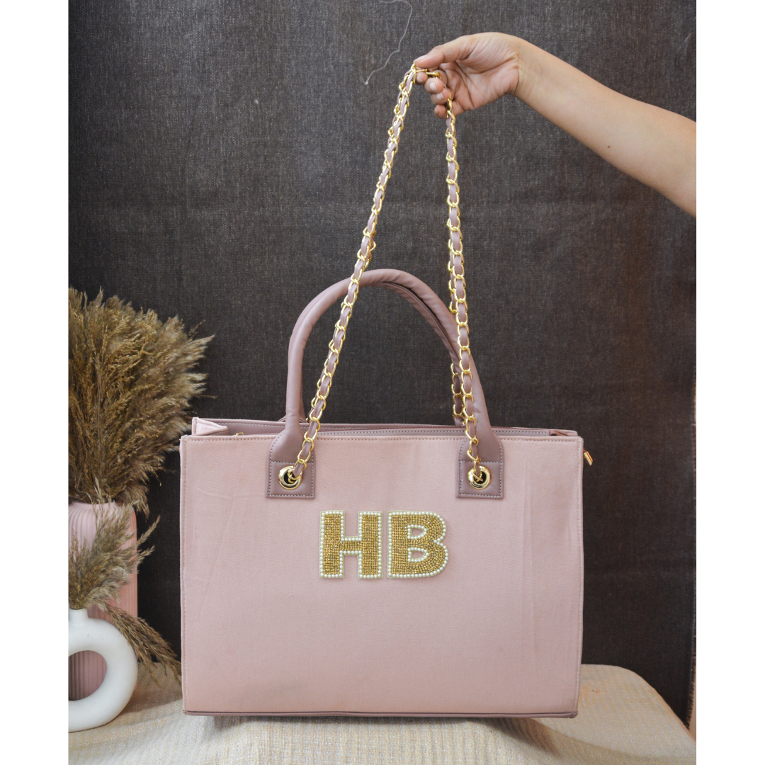 Light Pink Chain Tote Handwork (2 Initials)