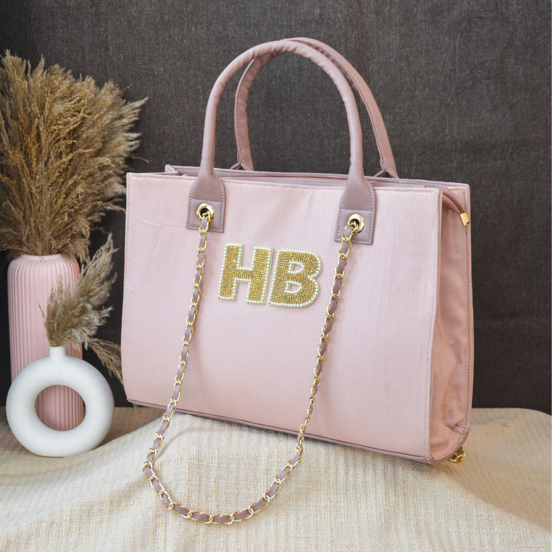 Light Pink Chain Tote Handwork (2 Initials)