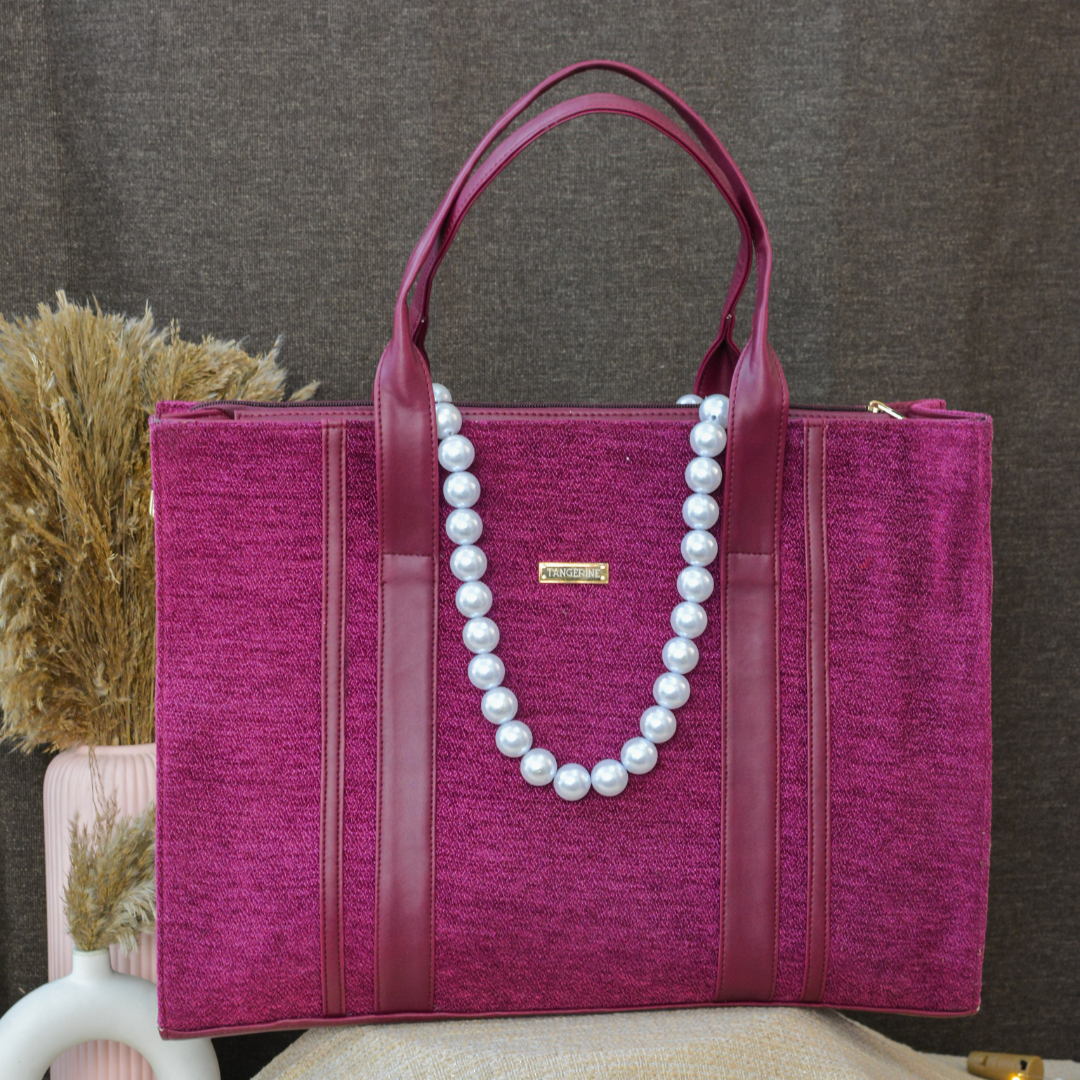 Magenta Pink Monogram Book Tote Metal Initials
