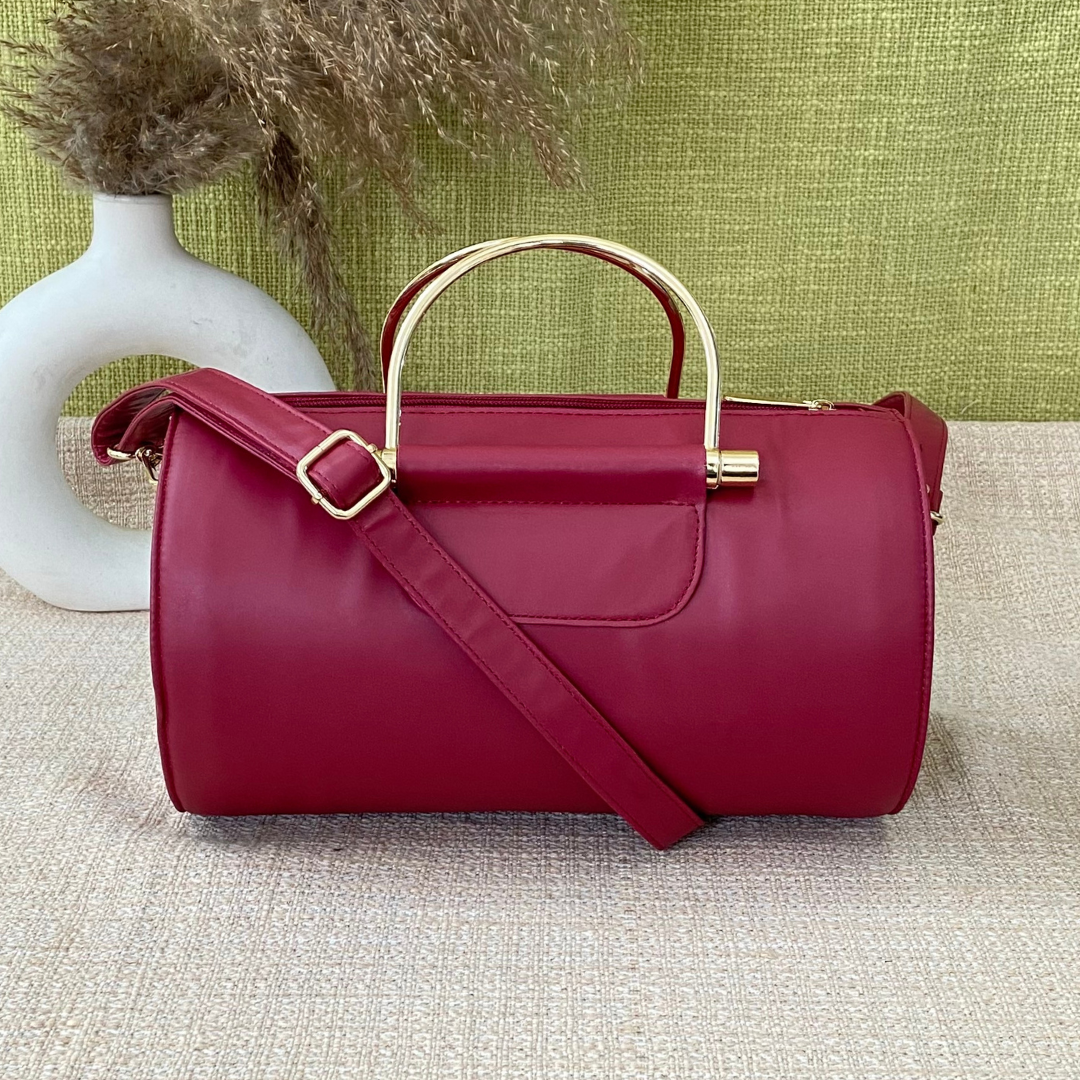 Maroon Barrel Bag Big.