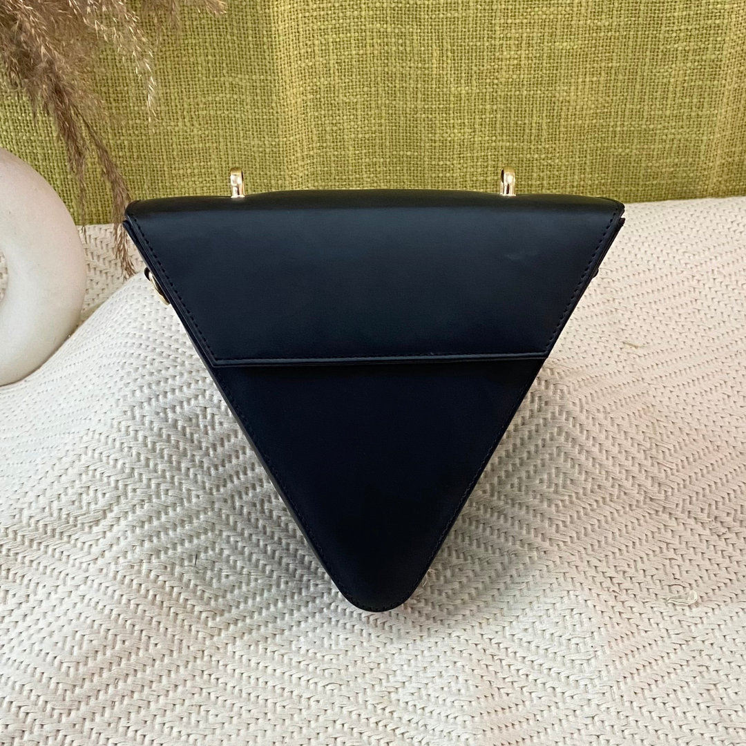 Matte Black Triangular Bag with Initials